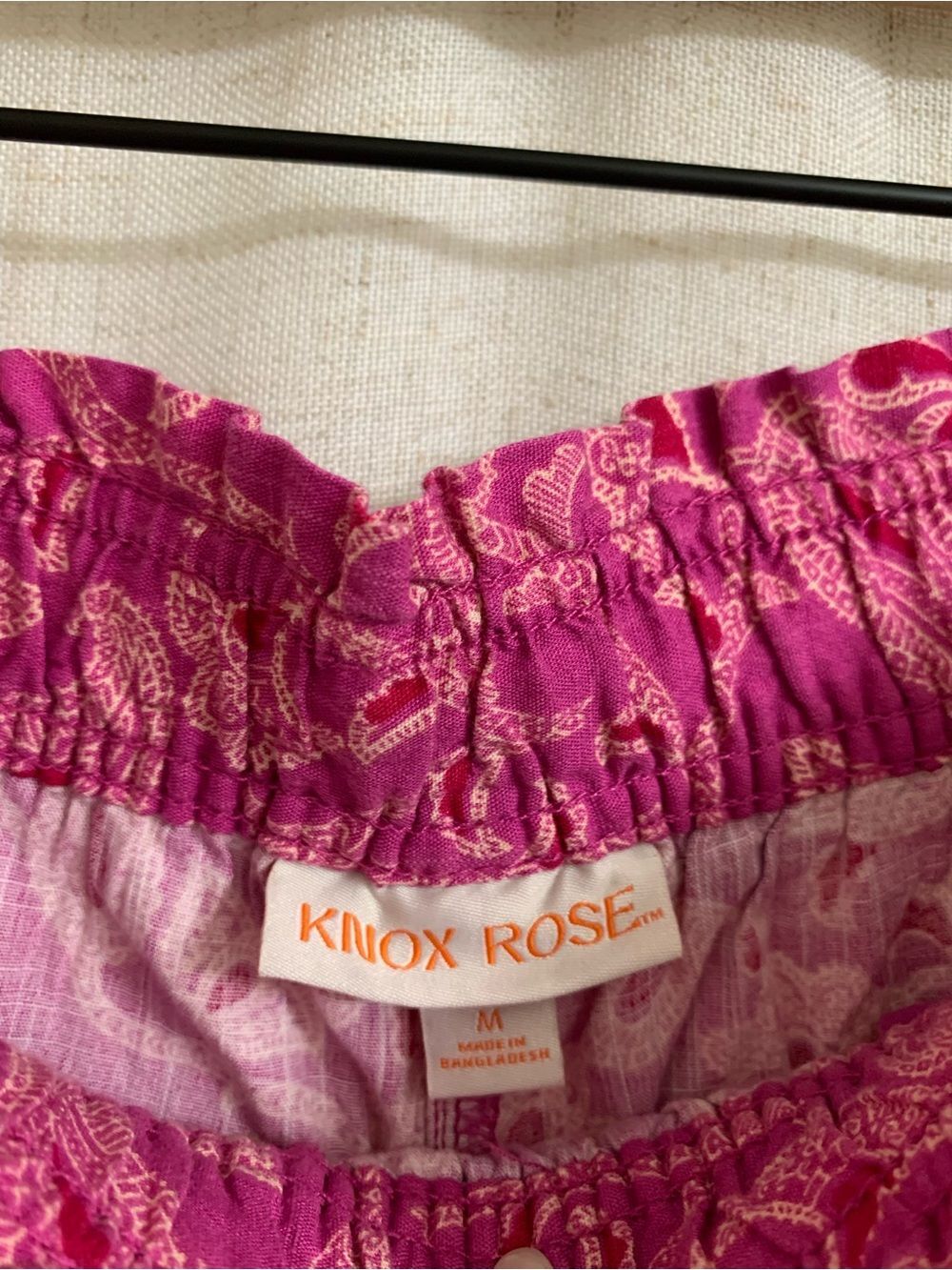 Knox Rose Cotton Blend Pink Paisley Wide-Leg Drawstring Pants Pockets Medium - Picture 5 of 6